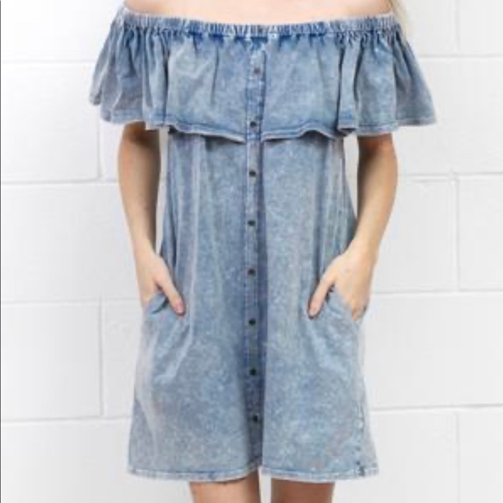 Umgee chambray off shoulder dress